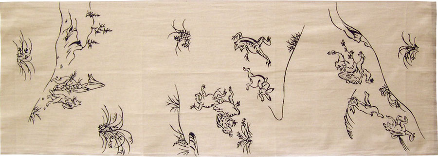 手ぬぐい　鳥獣戯画（96cm×32cm）「日本最古の漫画」とも称される京都の高山寺に伝わる紙本墨画の絵巻物。国宝。