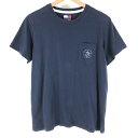 【古着】 トミー・ヒルフィガー ワンポイントTシャツ ポケット付き ネイビー系 レディースXL 【中古】 n004888