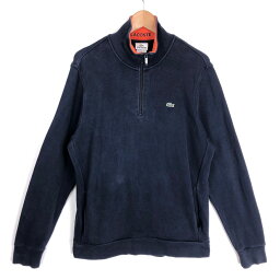 【古着】 LACOSTE <strong>ラコステ</strong> 無地スウェット ハーフジップ リブ素材 フランス企画 ペルー製 90年代 ネイビー系 メンズM 【中古】 n031637