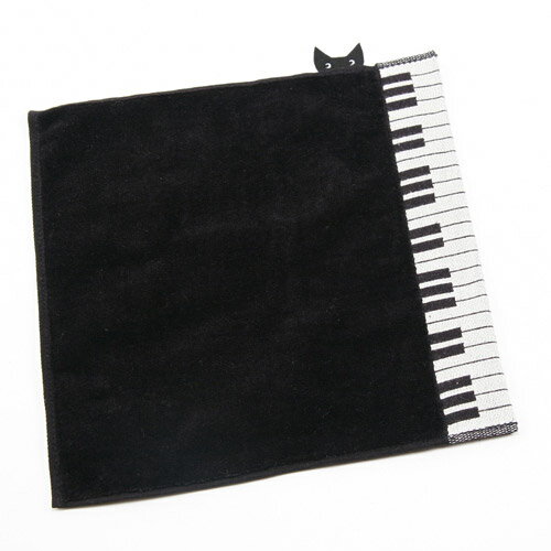 ATSUKO MATANO（マタノアツコ）　ひょっこり黒猫（猫ふんじゃった柄）　ピアノ鍵盤　タオルハンカチ　ブラック