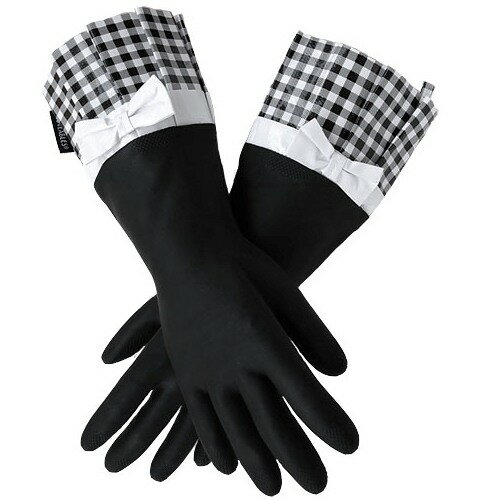 【正規品】グローバブルズ　ゴム手袋（キッチングローブ）　ブラック×ギンガムリボン【厚手】