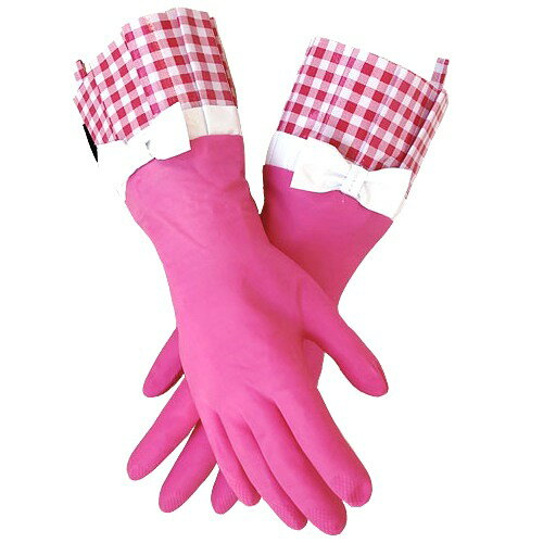 【正規品】グローバブルズ　ゴム手袋（キッチングローブ）　ピンク×ギンガムリボン