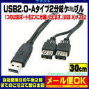 USB2.0 A端子2分岐ケーブルUSB2.0 Aタイプ(オス)-USB2.0 Aタイプ(メス)x2個COMON(カモン) 2A-Y●USB2.0(オス)端子側ICチップ入り●USB2.0の機器を2つ取り付け可能