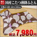 【国産】【送料無料】西川リビング こたつ薄掛け布団 j-STYLE 抗菌防臭加工:セベリス 大判正方形:200×200cm 裏ボア加工 こたつ布団/掛け布団/コタツ/炬燵【RCP】 通販 楽天