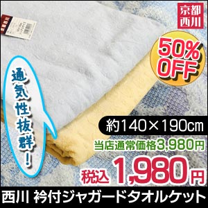 西川/タオルケット/【50％OFF】 衿付き ジャガード織 タオルケット（シングル：140×190cm）【ひんやり寝具SALE】【Aug08P3】