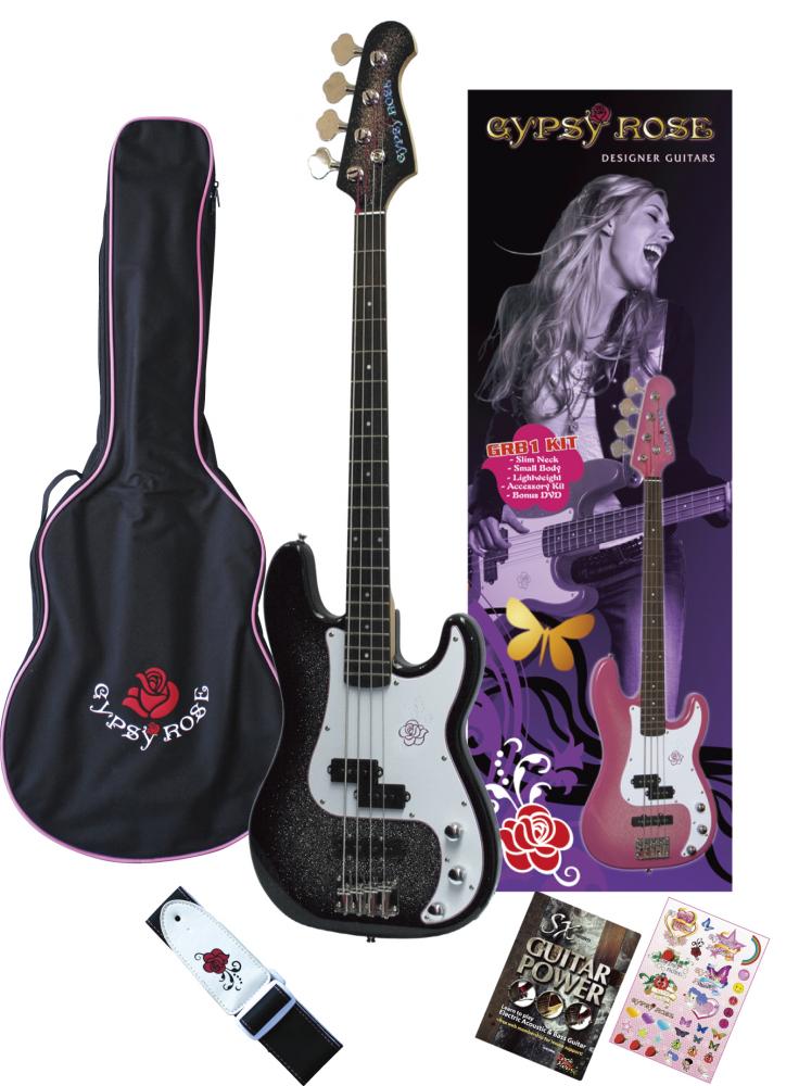 送料無料 ケース セット エレキベース 【GRB1K 楽器 本体 ストラップ ケース】GYPSYROSE BASS ジプシーローズ エレキベースセット 初心者 入門セット 女の子 へ プレゼント にもおすすめ ベース スリムネック スモール ミニ ボディ 軽量 初心者セット