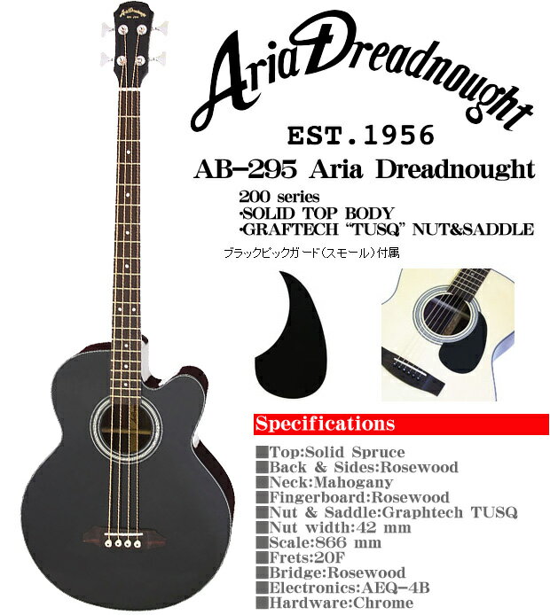 Aria Dreadnought AB-295 BK(ブラック) −エレクトリック アコースティック...:gandg-o:10018196