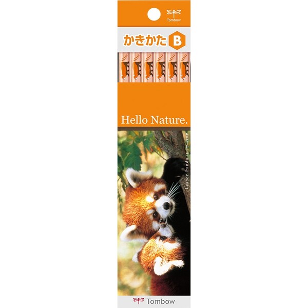 【メール便対象】トンボ鉛筆 ハローネイチャー かきかた鉛筆【2B】動物柄付(レッサーパンダ) 六角軸 1ダース(12本入) KB-KHNLP2B