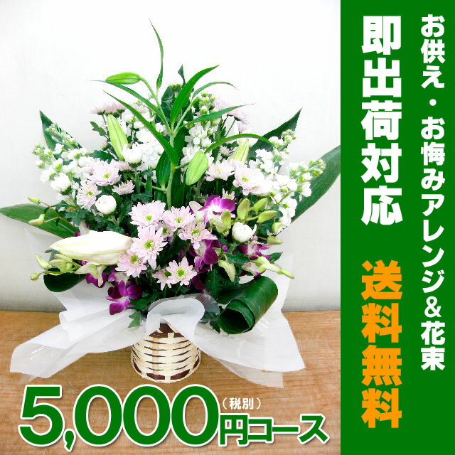 お供えのお花　5000円 (税込5250円)アレンジおまかせコース！ アレンジメントフラワー お悔やみ お供え 仏事 花 アレンジ お供え花 送料無料 ホワイト 供養　あす楽 お彼岸【メッセージカード無料】