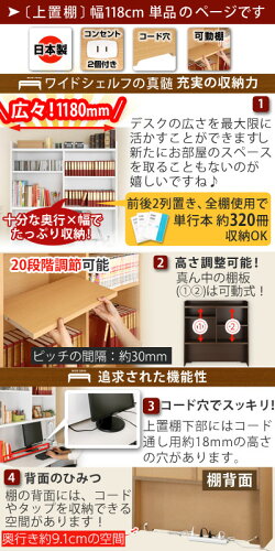 BONワイドデスク専用上置棚幅120cm★学習机パソコンデスクPCデスクシステムデスク【セット家具】ブラウンホワイト白