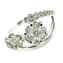 フラワーモチーフ ラウンドカット ダイヤモンド0.37ct K18WGリング【中古】