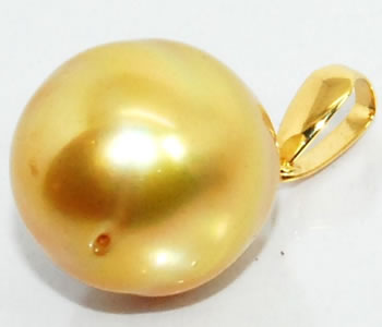 【送料無料】K18　南洋白蝶真珠-ゴールドパール-約13mm　シンプルペンダントトップ