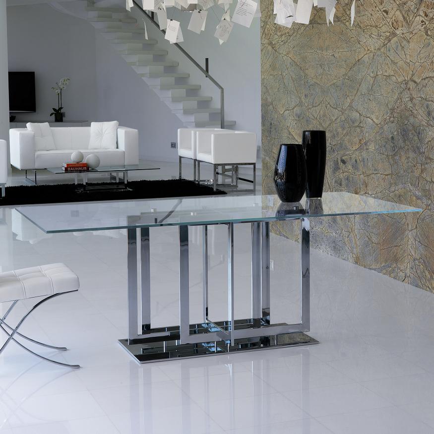 《100％MADE IN ITALY》TRILOGY ガラスダイニングテーブル スティール…...:genufine-shop:10000520
