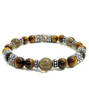 【送料無料】 ハード シルバーパーツ タイガーアイ スモーキークォーツ ブレスレット (18.5cm) メンズ ブレスレッド ブレス 天然石 パワーストーン シルバー Mens Bracelet 男性 腕輪 虎目石 イエロー 数珠 【ギフトOK】 天然石ブレスレット パワーストーンブレスレット