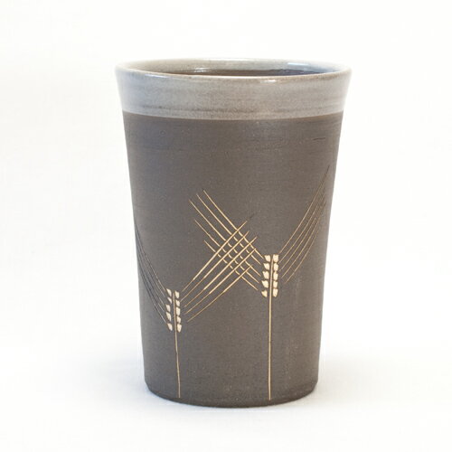 【レビューを書いて5%OFF!】 麦の絵　ビアカップ　黒（中）（清水焼・京焼）清水焼のビアカップ。麦がデザインされています。
