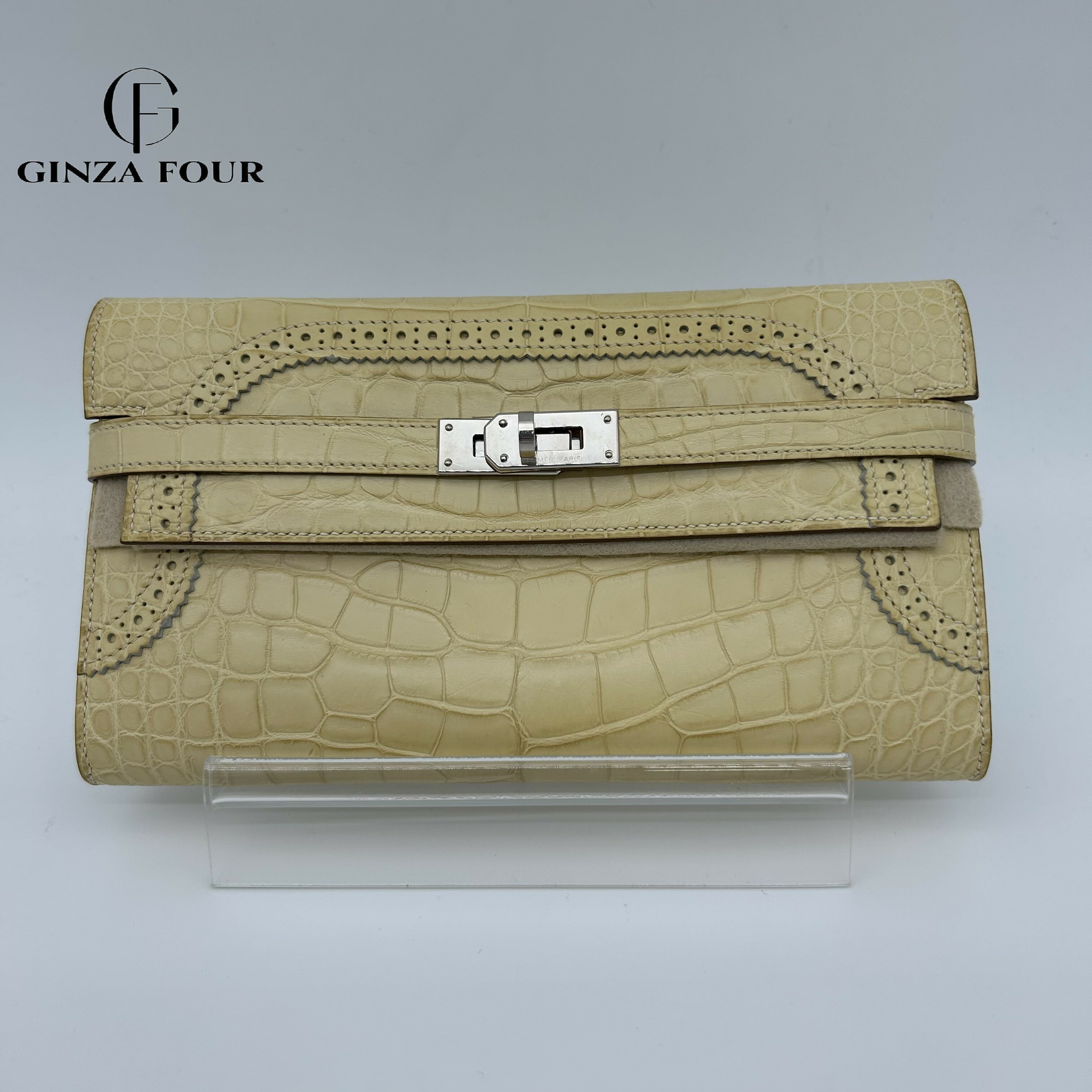 【中古】【極美品】【送料無料】エルメス（HERMES）ユニセックス　ケリーウォレット　ギリーズ　アリゲーター　ヴァニラ　ベージュ　ターンロック　Kelly