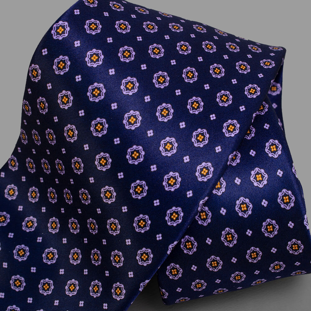 【ステファノリッチ】ネクタイ ｜シルク プリント ネイビー パープル 小紋柄 (ste00949)
