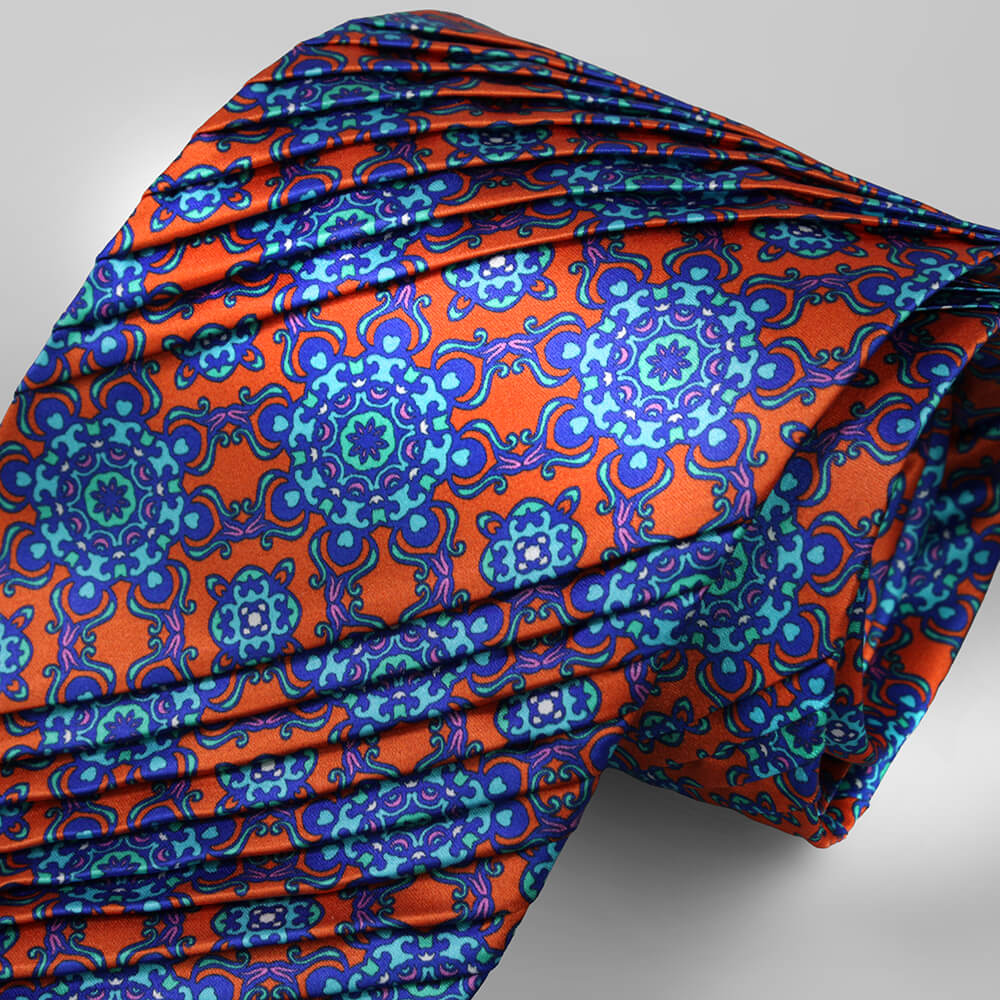 【シルヴィオ・フィオレッロ】ネクタイ │プリーツ シルク オレンジ ブルー (sil00047)