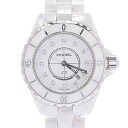 【ポイント5倍&5000円クーポン★4日20時~】CHANEL シャネル J12 33mm 12Pダイヤ H1628 ボーイズ 白セラミック/SS 腕時計 クオーツ 白文字盤 Aランク 中古 銀蔵