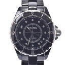 【ポイント5倍&5000円クーポン★4日20時~】CHANEL シャネル J12 38mm 12Pダイヤ H1626 メンズ 黒セラミック/SS 腕時計 自動巻き 黒文字盤 Aランク 中古 銀蔵