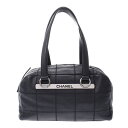 CHANEL シャネル チョコバー ショルダーバッグ 黒 シルバー金具 レディース キャビアスキン ハンドバッグ ABランク 中古 銀蔵
