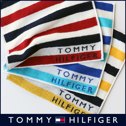 TOMMY HILFIGER｜トミーヒルフィガーボーダー柄 綿100％ タオルハンカチ（ハンドタオル...:glanage-leg:10002117
