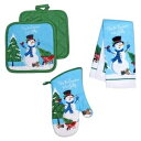 Giftician Christmas House Snowman 5 piece Kitchen Towel Set, oven mitt, 2 potholders, 2 towels, Tis the Season to be Jolly