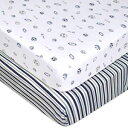 American Baby Company Printed 100％Natural Cotton Jersey Knit Fitted Portable / Mini-Crib Sheet、Navy / Grey Stripes / Sports、Soft Breathable、for Boys、Pack of 2 American Baby Company Printed 100% Natural Cotton Jersey Kni