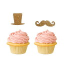 ショッピングケーキ 口ひげとトップハットカップケーキトッパー12パックカップケーキトッパーデコレーションケーキキラキラ泡立つフィウシャ picwrap Mustache and top hat Cupcake Topper 12 Pack Cupcake Topper Decoration Cake glitter foamy Fiusha