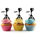 ショッピングiPod Whimsical Practicality Camera Tripod Silhouette Acrylic Cupcake Toppers 12 pcs