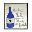 StupellIndustriesのベストワインは友達と一緒に飲むハート落書き付きブルーボトルブラックフレームウォールアート、11 x 14、マルチカラー Stupell Industries Best Wines are Drank with Friends Blue Bottle with Heart Doodle Black Framed Wall Art