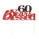 ショッピング写真 詳細のすべて60年の祝福されたケーキトッパー、1個、60歳の誕生日、60周年、キラキラのトッパー、パーティーの装飾、写真の小道具（赤と黒） All About Details 60 Years Blessed Cake Topper, 1pc, 60th birthday, 60th anniversary, glitter topper,
