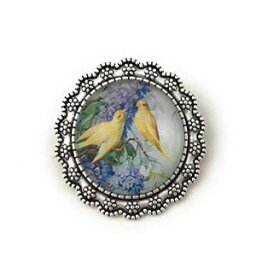 <strong>カナリア</strong>とライラックのピン-ヴィンテージ風-手作り Fern & Filigree Canary and Lilac Pin - Vintage Inspired - Handmade