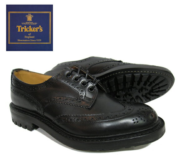 【サイズ交換1回サービス】 Tricker's トリッカーズ#6518 ローカット　ウイングチップダブルミッドソール　コマンドソール【BLACK】