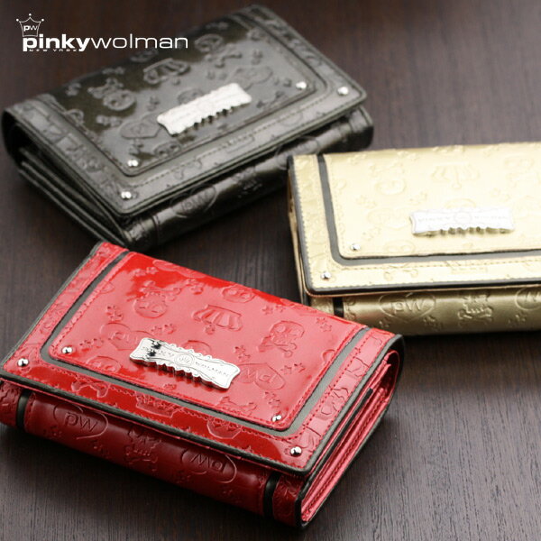 ピンキーウォルマン 「ハートスカル」 折り財布（ファスナータイプ）　【pinky wolman（ピンキー・ウォルマン）】【スカル柄】【Pinky & Dianne ピンキー＆ダイアン創設者】　