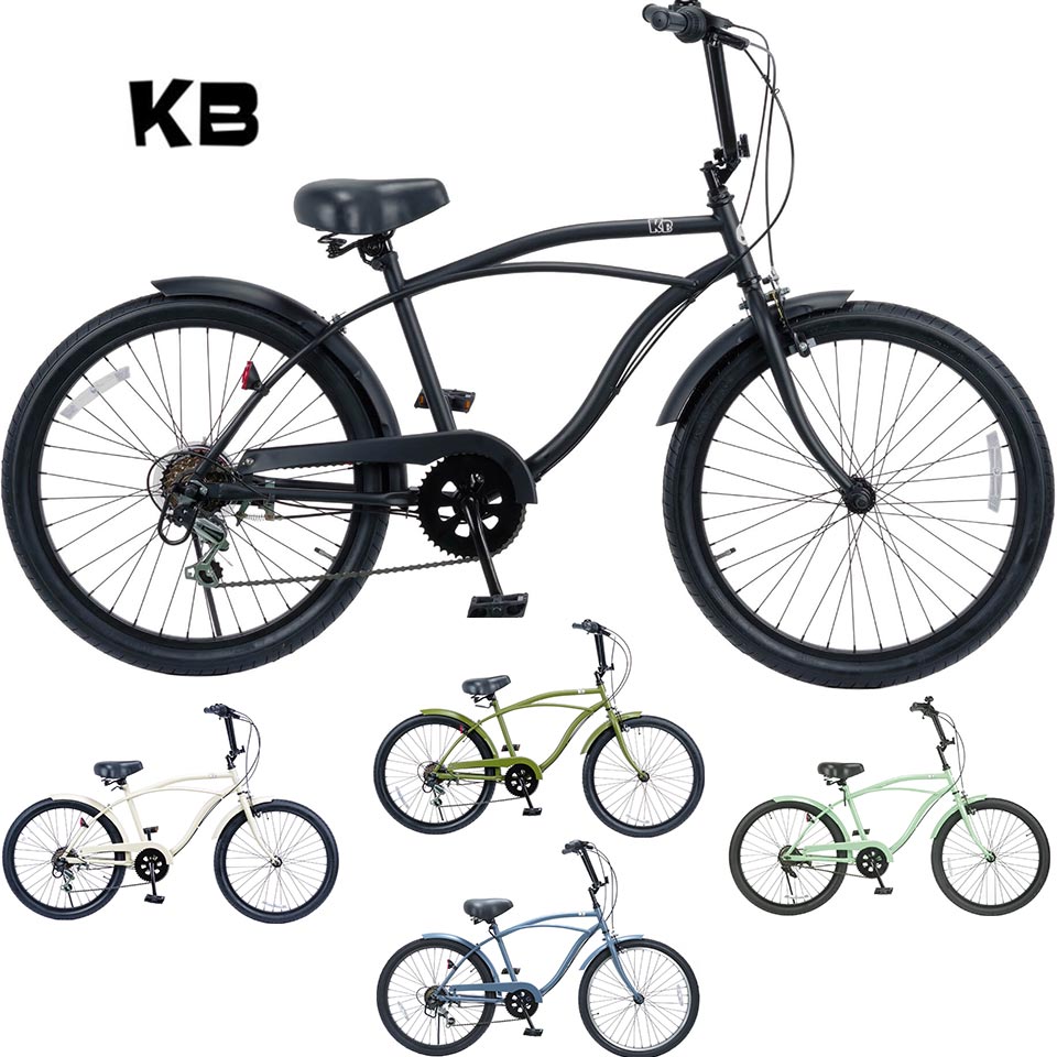 KB/ケイビービーチクルーザー 24インチ 外装6段ギア RAINBOW PRODUCTS 24KB-CityCruiser 6D 自転車 24インチ MATTE BLACK / KHAKI / SAND / BATTLE SHIP GRAY / RED /PASTEL GREENの画像