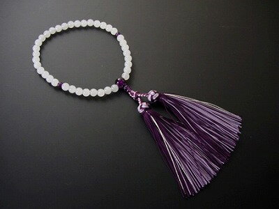数珠・念珠／白オニキス　紫水晶仕立花かがり正絹房【女性用数珠】