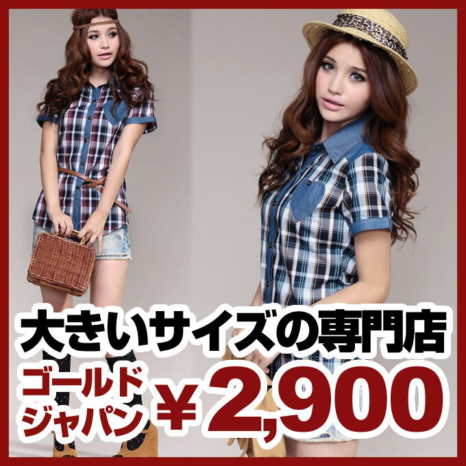 大きいサイズ レディース シャツ shirt shirts トップス tops ブラウス レディス チェック柄 青 ブルー blue 赤 レッド red 半そで 半袖 柄物 綿100％ コットン 夏物 着やせ 着痩せ 大きめ ladies 女性用 レデイース LLサイズ 2L LL 13号 3Lサイズ 3L 15号 4L 17号 5L 19号