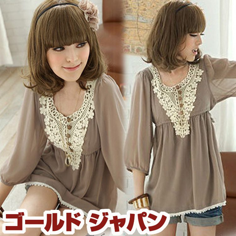 送料160円メール便可 大きいサイズ レディース モカレースシフォン チュニック tunic ワンピース トップス L 11号 LL 13号 XL 3L 15号 XXL 4L 17号 XXXL 7分袖 無地 カジュアル レース レディス シフォン 婦人服通販 女性用 ゆったり マタニティ 大きめサイズ レデイース