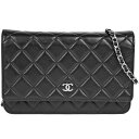 シャネル CHANEL マトラッセ チェーン ウォレット ラムスキン ブラック シルバー金具 A33814 ポシェット【中古】