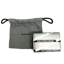 BALENCIAGA <strong>バレンシアガ</strong> 551921 1480 三つ折り <strong>ミニ財布</strong> エブリデイ コンパクトウォレット ロゴ レザー シルバー 【中古】 rm