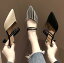 ミュール　7cmヒール　【2Way】ハイヒールミュール サンダル　レディース 靴 美脚 パーティ 履きやすい 歩きやすい ポインテッドトゥ　vカット　ボーダー柄
