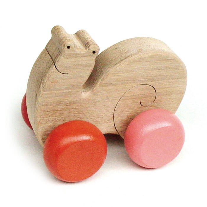 【名入れ可】●かたつむり ( 押し車 木のおもちゃ) 1才 2才 3才 出産祝い誕生日ギフト♪ 動物の玩具 男の子＆女の子 赤ちゃんおもちゃ 　■ Snail　Wooden Toys (Ginga Kobo Toys) Japan