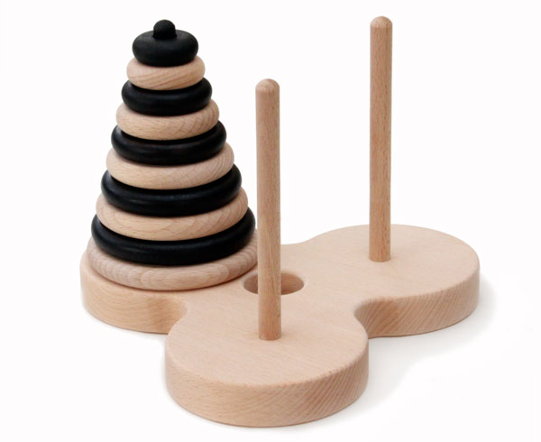 [名入れ可】■数学パズル　ハノイの塔10段（ゼブラバージョン）(木のおもちゃ 知育玩具) 1才〜100才　出産祝い誕生日ギフト♪ 木のパズル 　■ TOWER OF HANOI - LEVEL 10（ZEBRA VERSION） Wooden Toys (Ginga Kobo Toys) Japan