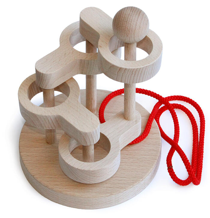 【名入れ可】●立体知恵の輪（4段）木のおもちゃ 脳トレ パズル 頭脳活性 木のパズル　■ SCULPTURAL LINK PUZZLE (4 LEVEL) 　Wooden Toys (Ginga Kobo Toys) Japan