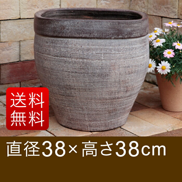 【送料無料】【おしゃれな植木鉢】【鉢カバー 10号】メッシュかど丸深型茶色鉢　L　39cm