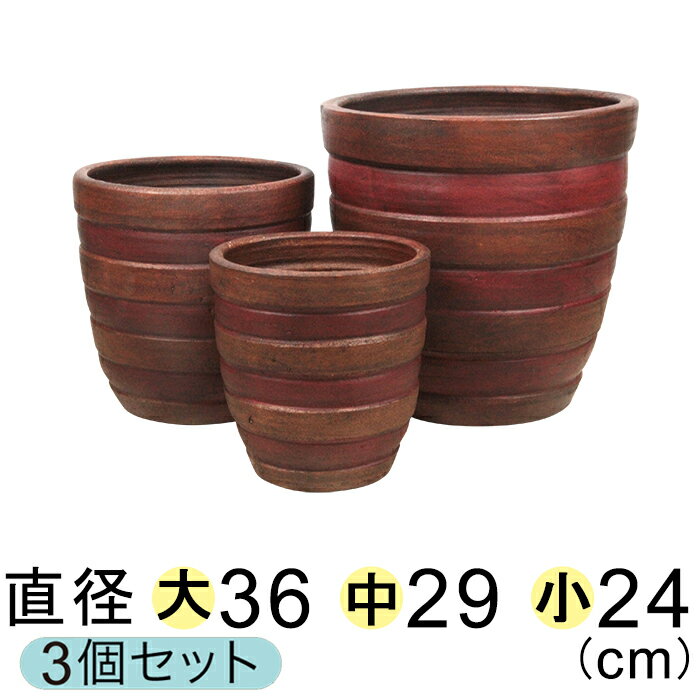 【送料無料】【40%OFF】横じま丸深型ツートン茶色鉢　（大中小3個セット）【タイムセール】【数量限定】