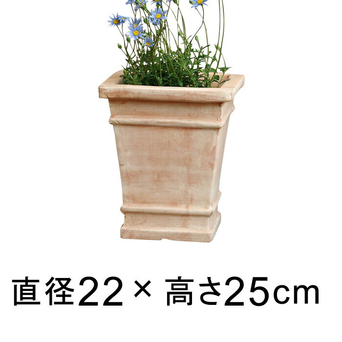 【おしゃれ 植木鉢】横線入り角深型素焼き鉢　小　22cm