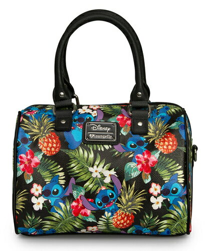 リロアンドスティッチLoungefly x Disney Stitch Hawaiian Print Pebble Crossbody Duffleダッフルバッグ　ボストンバッグ斜め掛けバッグ　取り外しOKな肩紐つきloungefly ラウンジフライスティッチ　ハワイアン柄