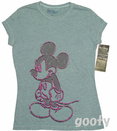 ミッキーマウス半そでTシャツ(ピタT）ヴィンテージスタイル（ダメージ加工）ブルーグレー